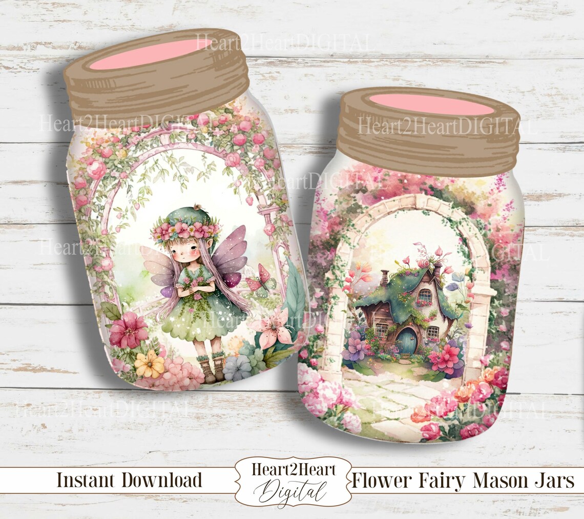 Fairy Mason Jar Tags Printable Collage Sheet Flower Fairies Etsy UK