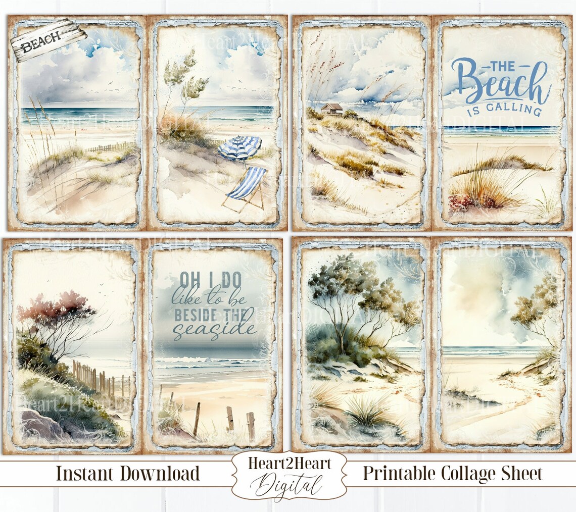 Vintage Beach Junk Journal, ATC Ephemera, Nautical Paper Pack, Digital ...