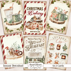 Rustic Christmas Bakery 6x4 Cards, Digital, Collage Sheet Printable Labels, Tags, Magnet, Digital Images, Scrapbooking, Craft, Cards,
