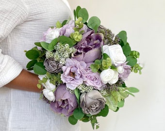 WEDDING BOUQUET- Purple and Grey Wedding Bridal Bouquet , Purple and Grey Bridal Bouquet, Wedding Bouquet