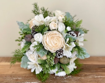WINTER WEDDING BOUQUET , White Cream Winter Wedding Bouquet , High Quality Wedding Bouquet , White, Sage , Rose, Christmas, Winter