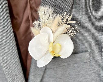 Orchid Boho Boutonnière, Boho Wedding Boutonnière, white orchid Wedding Boutonnière