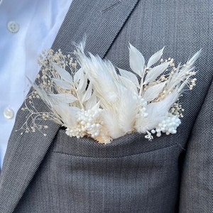 BOHO BOUTONNIERE , Boho Wedding Boutonniere , Boho Pocket Boutonniere , White Dried Boho Boutonniere