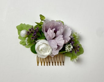 PURPLE FLORAL COMB , Wedding Floral Comb , Bridal or Flower Girl Floral Crown