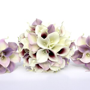 WEDDING BOUQUET Purple Calla Lily Wedding Bouquet, Real To Touch Lavender and Dark Purple Picasso Bouquet image 2