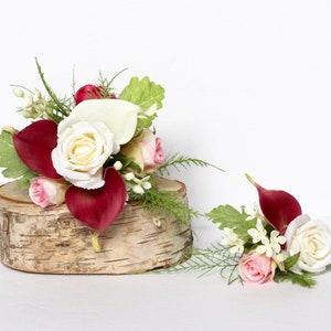 WEDDING CAKE FLOWERS , Cake Topper , Pink Floral Wedding Cake Topper , Fuscia Blush Pink and Ivory Cake Topper , Calla Lily , Rose