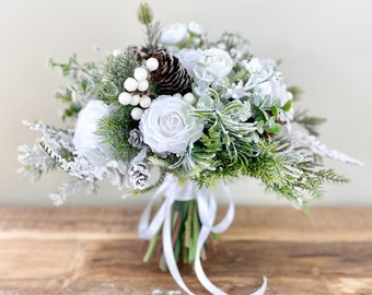 CHRISTMAS WEDDING BOUQUET , White Winter Wedding Bouquet , High Quality White Wedding Bouquet , White, Rose, Winter, Christmas bouquet