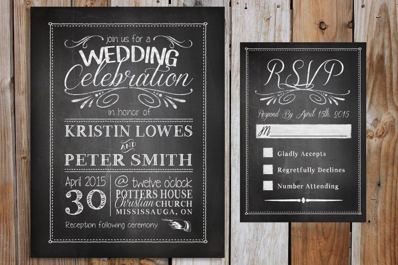 Chalkboard Wedding Invitation Chalkboard Wedding Invitations Etsy