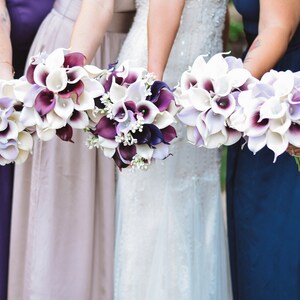 WEDDING BOUQUET Purple Calla Lily Wedding Bouquet, Real To Touch Lavender and Dark Purple Picasso Bouquet image 9