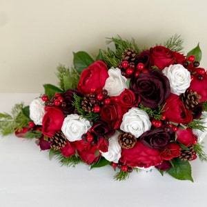 RED CASCADING BOUQUET, Christmas Winter Wedding Bouquet, Red White and Burgundy Wedding Bouquet , Roses, Christmas Winter Wedding Bouquet