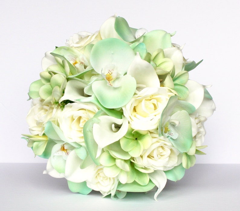 MINT WEDDING BOUQUET Ivory and Mint Wedding Bouquet Orchid image 1