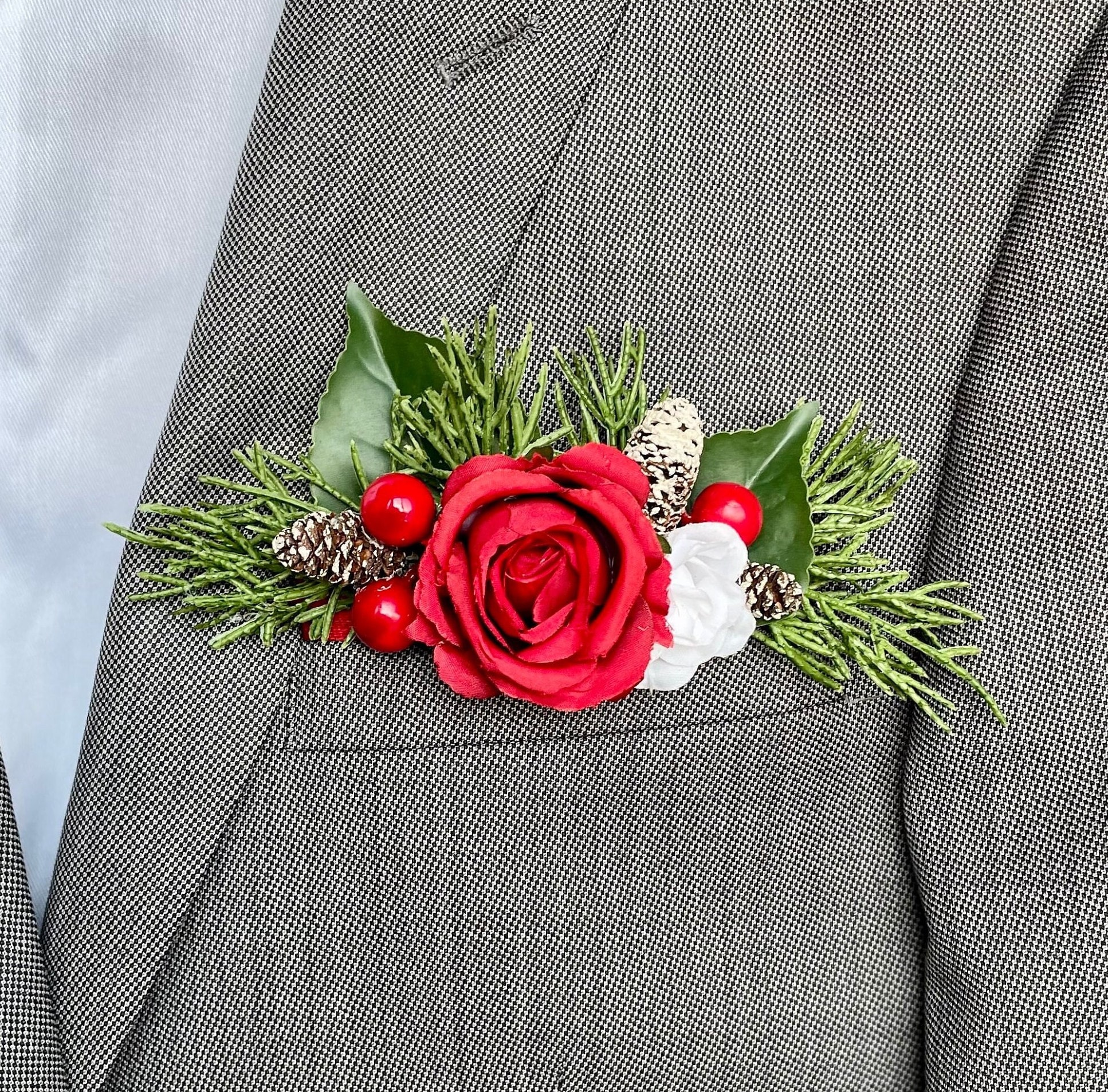 CHRISTMAS POCKET BOUTONNIERE - Red and White Winter Wedding CHRISTMAS POCKET BOUTONNIERE - Red and White Winter Wedding