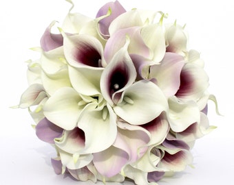 WEDDING BOUQUET Purple Calla Lily Wedding Bouquet, Real To Touch Lavender and Dark Purple Picasso Bouquet