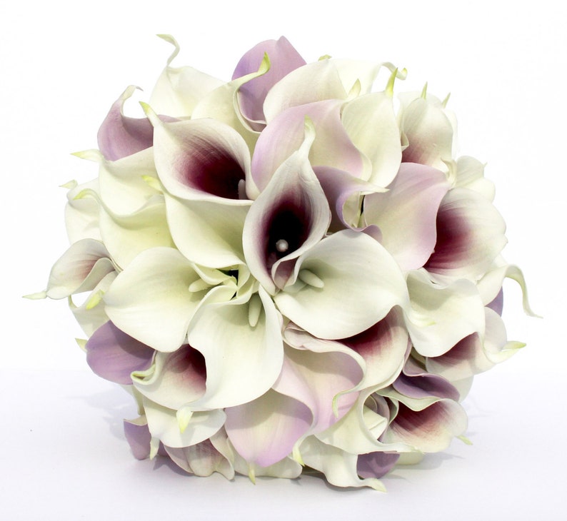 WEDDING BOUQUET Purple Calla Lily Wedding Bouquet, Real To Touch Lavender and Dark Purple Picasso Bouquet image 1