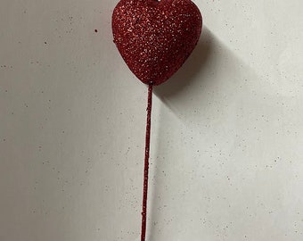 6 Single Heart Glitter Pick 2" x 12" length