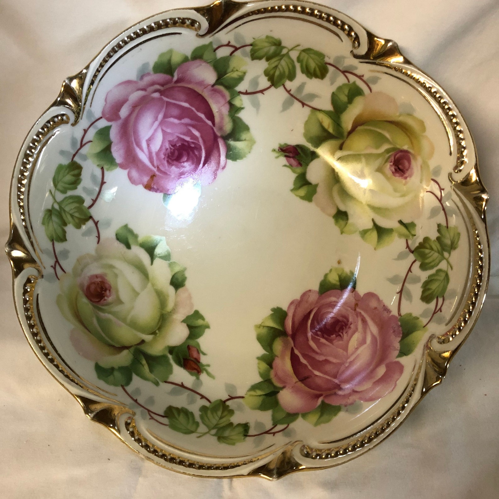 Beautiful Rose Bowl With Gold Trim Made in Germany Etsy