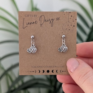 Tiny pumpkin earrings, earring stack, huggie earrings, hook earrings, silver plated stainless steel earrings