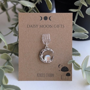 Celestial opal moon kindle charm, bookish finds, book club, witchy aesthetic, USB-C, e-reader/phone charms