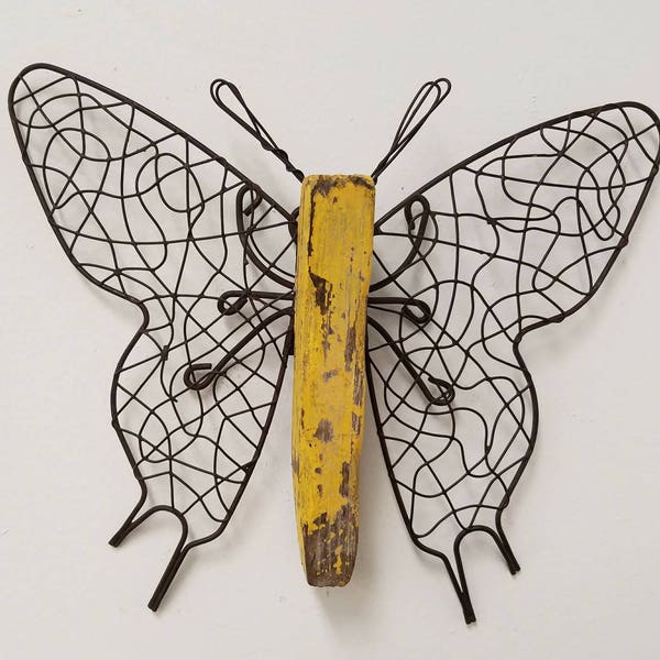 Butterfly Wall Decor Yellow with Metal Wings Distressed-Upcycled// Office Decor // Home Decor // Bedroom Decor // Butterfly // Nursery Decor