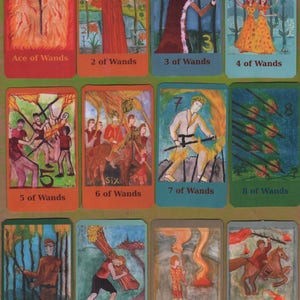 Fiery Wands Tarot: hand-made classic-size deck, in stock image 3