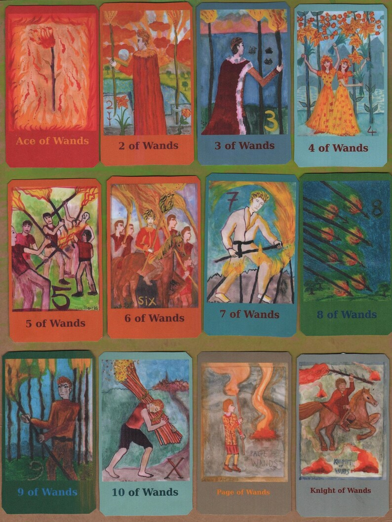 Fiery Wands Tarot: hand-made classic-size deck, in stock image 3