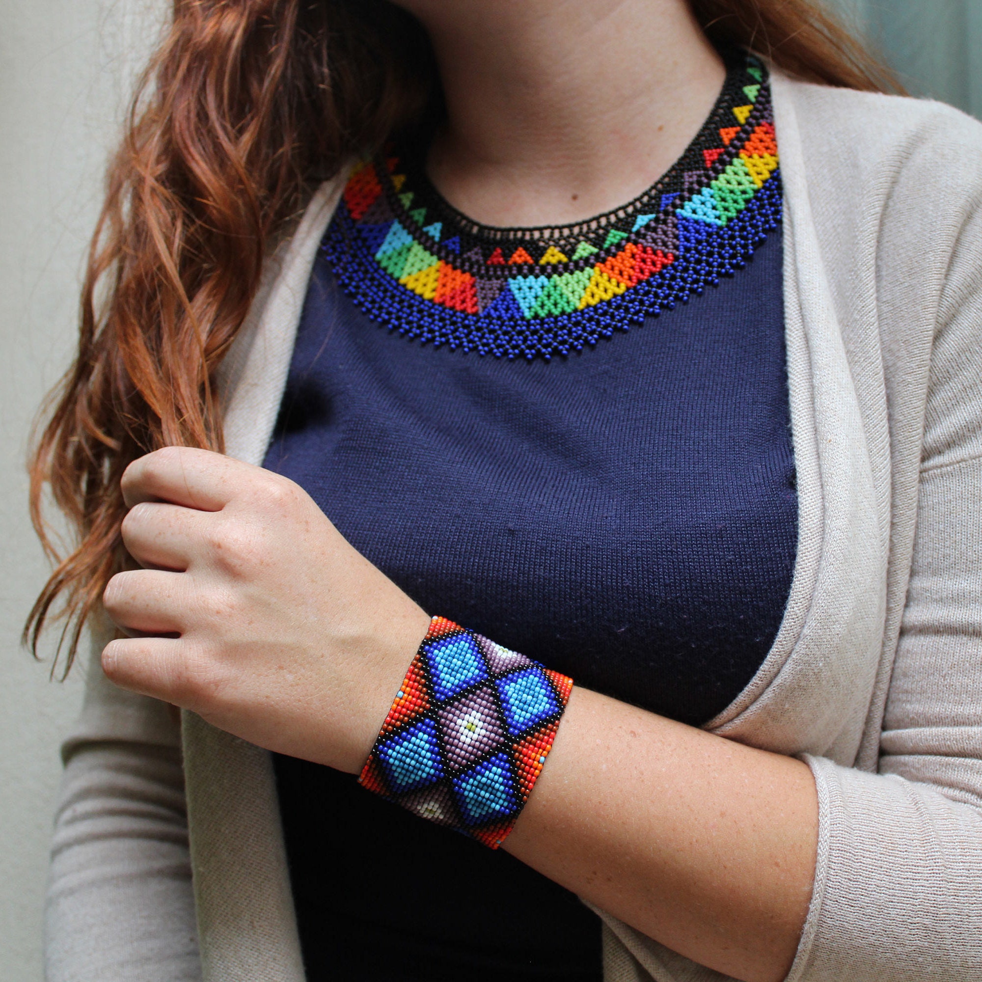 Huichol jewelry mexican bracelet Huichol bracelet beaded Etsy