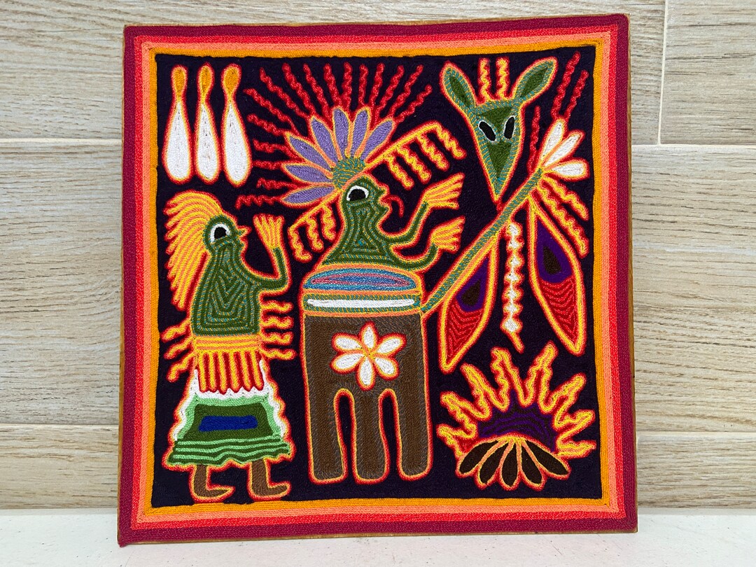 Huichol Yarn Painting 12 X 12 Inches 30 X 30 Cms, Huichol Painting
