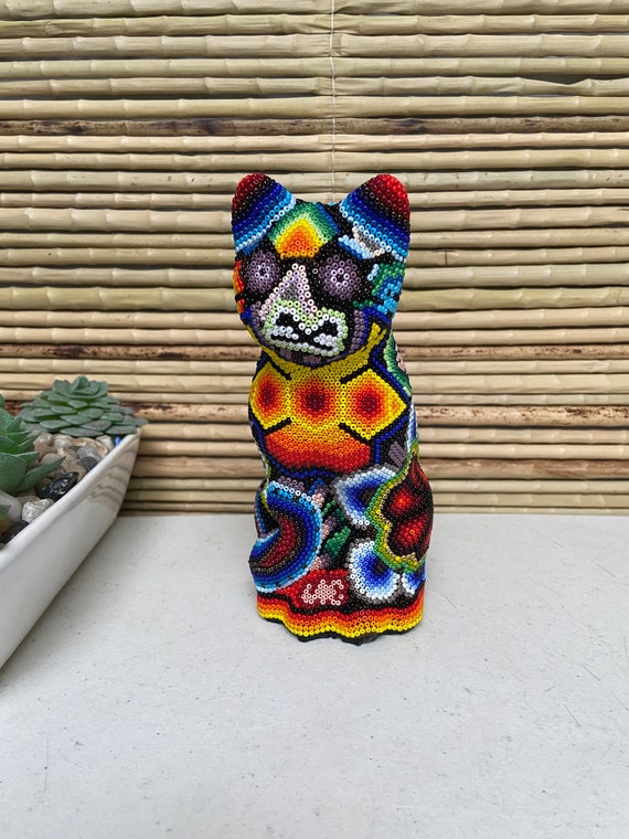 Huichol Cat Figure Mexican Cat Beaded Cat Huichol Beadwork - Etsy