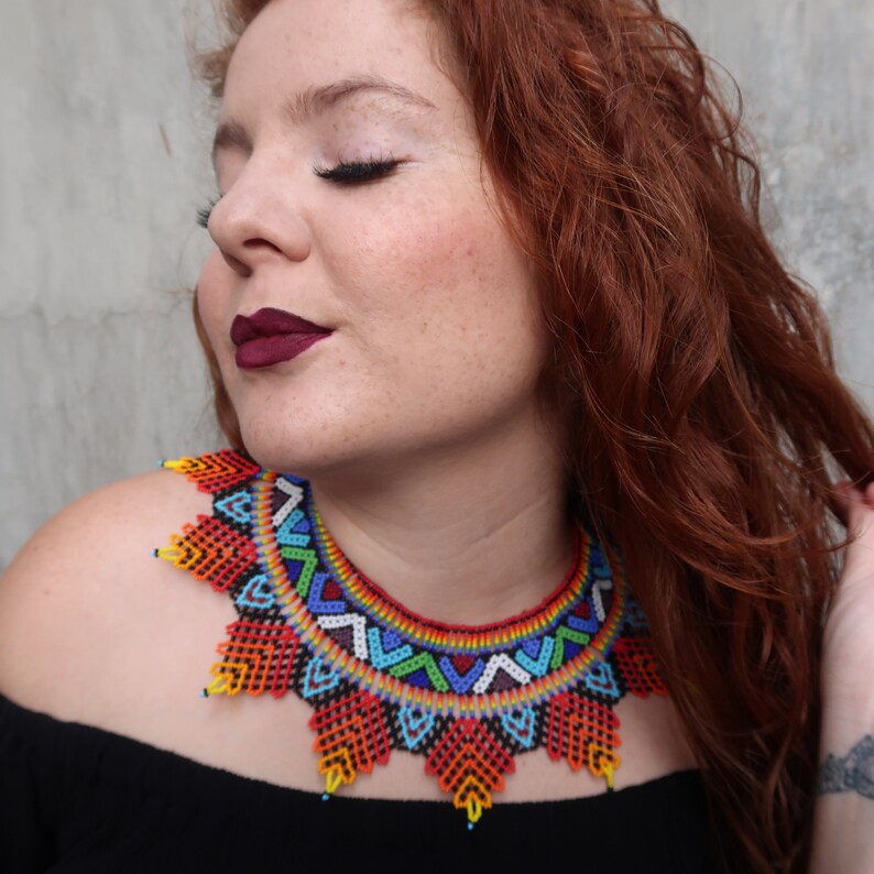 Huichol Necklace Mexican Choker Beaded Choker Colorful - Etsy