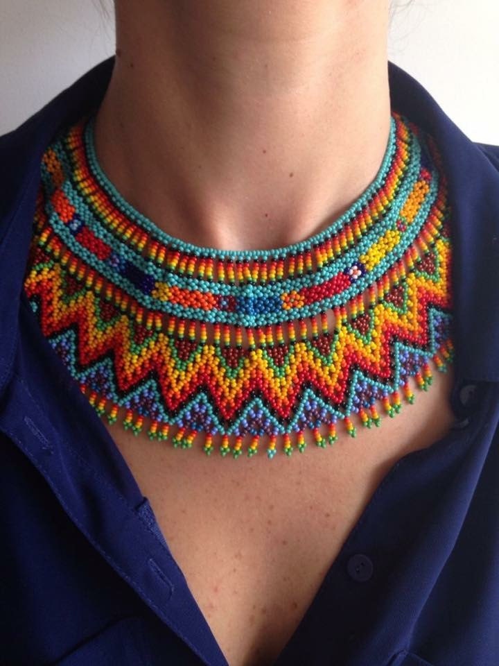 Elegant Colorful Choker Huichol Necklace Handmade Mexican Beaded
