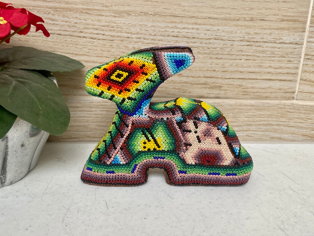 Vintage Beaded Huichol Gourd with Sacred Deer main image 0