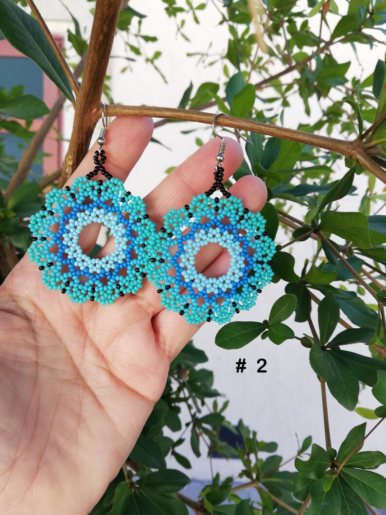 Huichol Earrings Mexican Earrings Flower Earrings Beaded Etsy