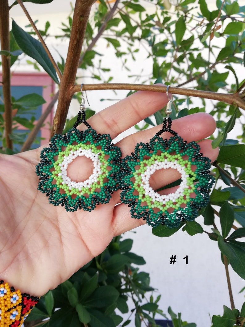 Huichol Earrings Mexican Earrings Flower Earrings Beaded Etsy