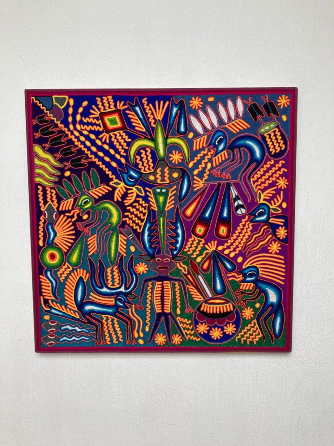 Huichol Mexican Yarn Painting 24 X 24 Inches 60 X 60 Cms Etsy