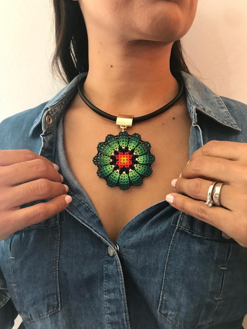 Boho necklace huichol choker huichol art huichol Huichol necklace Mexican choker colorful necklace beaded choker huichol jewelry