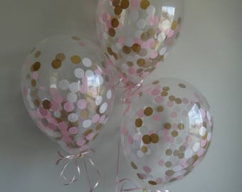 8 or 16 Count: 11" Pink, Gold, & White Confetti Balloons- Shower, Birthday, Baby, 1st, Girl, Wedding, Winter, Baptism, Photo Prop, Holidays