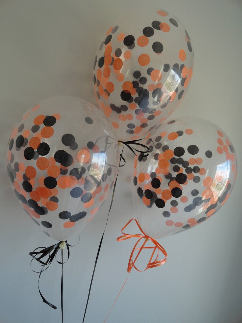 8 or 16 Count: 11quot; Black  Orange Confetti Balloons- Shower