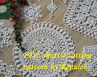 Xmas Treasures2019” PDF Original Shuttle Tatting Pattern by Renulek. Instant Digital Download. Tatting yourself gift. schemat frywolitki