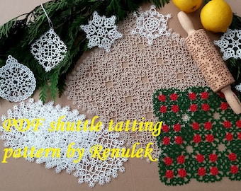 XMAS Treasures2018’ -RENULEK- PDF Original Shuttle Tatting Pattern by Renulek. Instant Digital Download. Xmas gift. schemat frywolitki