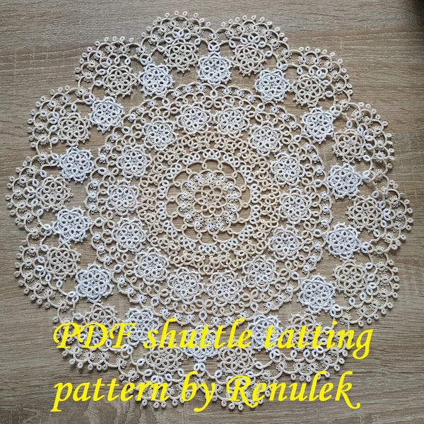 doily GALAXY” PDF Original Shuttle Tatting Pattern by Renulek. Instant Digital Download. Tatting yourself gift. schemat frywolitki