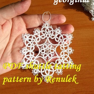 snowflake GEORGINIA -RENULEK- PDF Original Shuttle Tatting Pattern. Instant Digital Download.Tatting yourself xmas gift. schemat frywolitki.