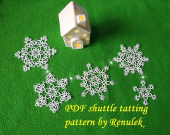 Snow Garland-1” PDF Original Shuttle Tatting Pattern by Renulek. Instant Digital Download. Tatting yourself gift. schemat frywolitki