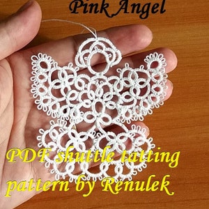 PINK ANGEL. PDF Original Shuttle Tatting Pattern. Frywolitkowy Anioł. Instant Digital Download.Tatting yourself.xmas gift schemat frywolitki