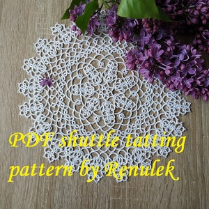 Doily Magnolia” PDF Original Shuttle Tatting Pattern by Renulek. Instant Digital Download. Tatting yourself gift. schemat frywolitki
