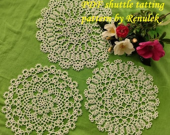 3 Roses - Small Doilies PDF Original Shuttle Tatting Pattern by Renulek. Instant Digital Download. Tatting yourself gift. schemat frywolitki