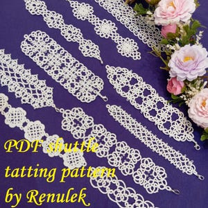 Earrings, Bracelets, Bookmarks-10 patterns-PDF Original Shuttle Tatting Pattern by Renulek. Instant Digital Download. schemat frywolitki