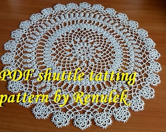 napkin ZEBRA -RENULEK- PDF Original Shuttle Tatting Pattern by Renulek Instant Digital Download. lace napkin. Frivolite