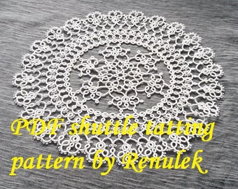 doily „Lotos” PDF Original Shuttle Tatting Pattern by Renulek. Instant Digital Download. Tatting yourself gift. schemat frywolitki