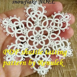 Snowflake NOEL. PDF Original Shuttle Tatting Pattern. Instant Digital Download. Tatting yourself xmas gift. schemat frywolitki czółenkowej.