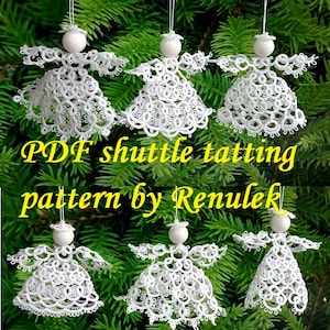 SIX Angels 3D’ -RENULEK- PDF Original Shuttle Tatting Pattern. Instant Digital Download. Tatting yourself. xmas gift. schemat frywolitki.
